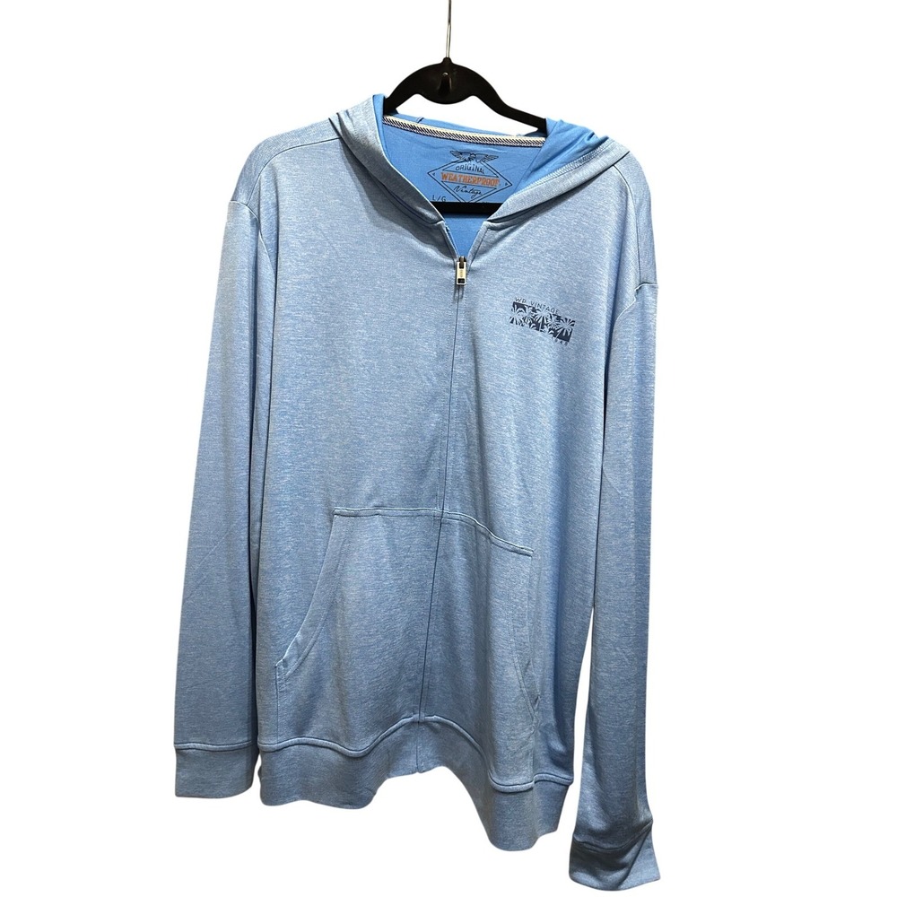 Weatherproof Vintage Mens Full Zip Hoodie Blue Heather‎ Tropical Graphic Large